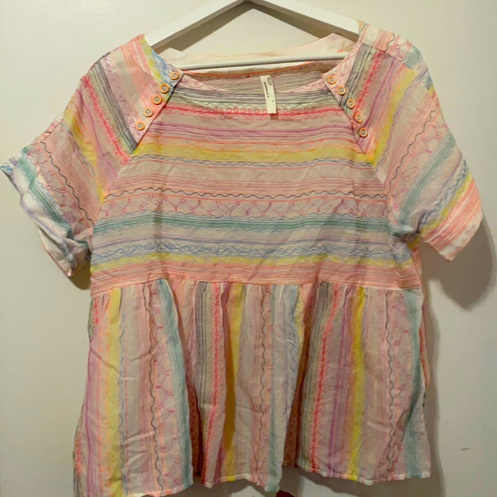 White and Rainbow stripe embroidery dress